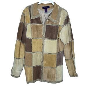Denim & Co Suede Leather Patchwork Jacket Medium 90s Western Boho Coat